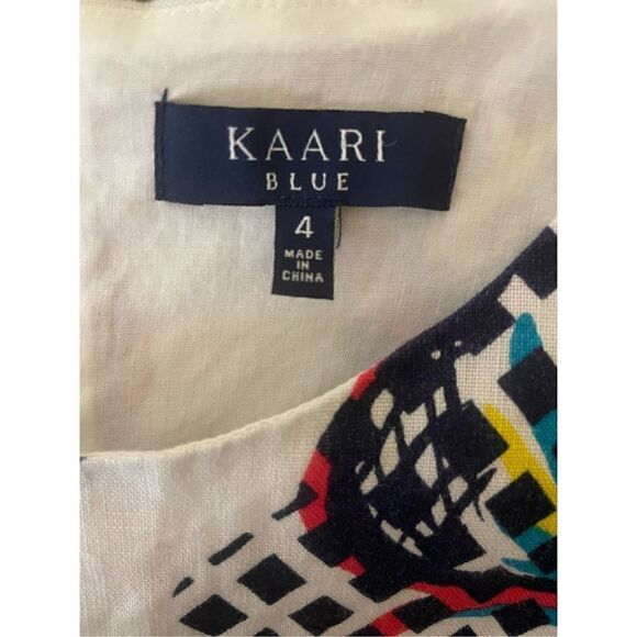 Kaari Blue Floral Geo 100% Linen dress, Size 4 - Picture 5 of 6